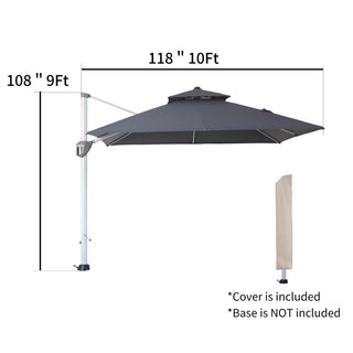 10 Ft Square Aluminum 360° Cantilever Patio Umbrella with Cover – Outdoor Yard Market Shade