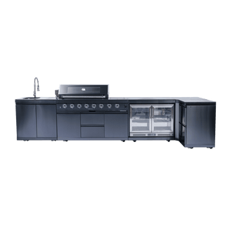58" Outdoor Kitchen Island with 6-Burner 96,000 BTU Grill, Fridge, Rotisserie & Granite Countertops
