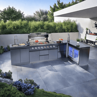 58" Outdoor Kitchen Island with 6-Burner 96,000 BTU Grill, Fridge, Rotisserie & Granite Countertops