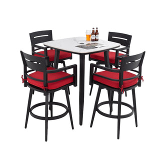 5-Piece Outdoor Patio Swivel Bar Set with Marble-Style Stone Table & Aluminum Swivel Bar Stools
