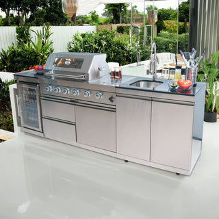 46-Inch Deluxe Outdoor Kitchen BBQ Island Grill, 4-Burner 72,000 BTU Stainless Steel with Wine Cooler, Refrigerator, Rotisserie, Granite Countertop & Storage Cabinets