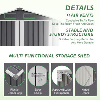 6x4 FT Metal Outdoor Storage Shed – Waterproof Steel Garden Tool Shed with Lockable Door