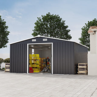 10x12 Ft Outdoor Steel Storage Shed with Dual Windows, Protective Coated Color Steel Panels & Spacious Utility Storage Design