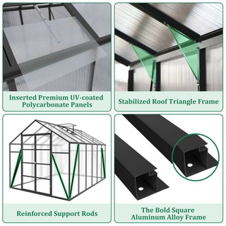 New-Design Walk-In Polycarbonate Greenhouse with Heavy-Duty Aluminum Frame – All-Season Garden & Backyard Greenhouse