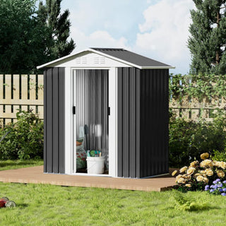 5 x 3 FT Outdoor Storage Shed with Aluminum Alloy Frame & Base, Dark Grey Metal Garden Shed for Patio, Backyard & Tool Storage