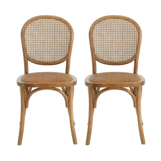Elegant Vintage Rattan Dining Chairs With Solid Birch Wood Frame (Set Of 2)