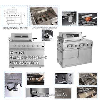 46-Inch Deluxe Outdoor Kitchen BBQ Island Grill, 4-Burner 72,000 BTU Stainless Steel with Wine Cooler, Refrigerator, Rotisserie, Granite Countertop & Storage Cabinets