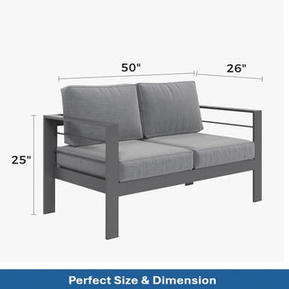 50 Inch All-Weather Aluminum Outdoor Two-Seater Sofa With Thick Cushions And Frame