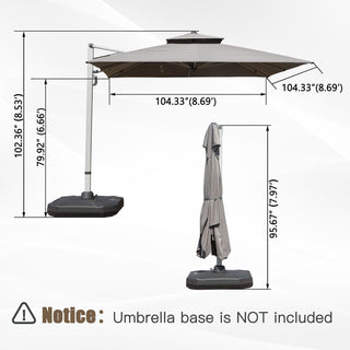 Aluminum Cantilever Patio Umbrella with Tilt Function – Outdoor Offset Market Umbrella for Backyard, Deck & Pool (Base Not Included)