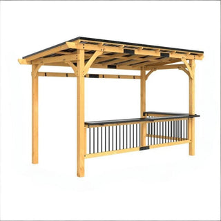 13ft x 6ft Outdoor Grill Gazebo with Metal Sloped Roof, Built-in Shelves & Hooks, Reinforced Painted Cedar Wood for Backyard Parties