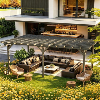 Outdoor Wooden Pergola Gazebo with Grape Trellis for Garden & Patio