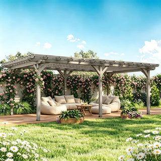 Outdoor Wooden Pergola Gazebo with Grape Trellis for Garden & Patio