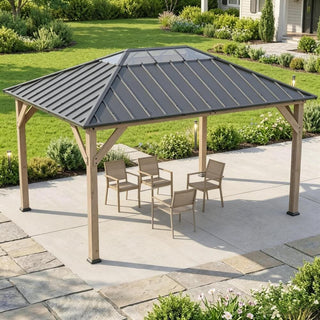 Cedarpinnacle 12X16 FT Hardtop Wood Gazebo with Galvanized Steel & PC Roof, UPF50+ Sun Protection for Patio