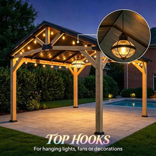 Cedarpinnacle 11X13 FT Outdoor Hardtop Gazebo with Sloped Metal Roof, Cedar Wood Frame, 8-Level Wind Resistance & Snow Load Capacity