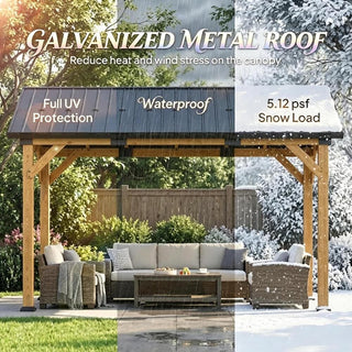 Cedarpinnacle 11X13 FT Outdoor Hardtop Gazebo with Sloped Metal Roof, Cedar Wood Frame, 8-Level Wind Resistance & Snow Load Capacity