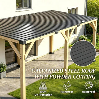 SkyHaven 20x10 FT Wood Lean-To Gazebo with Galvanized Steel Roof, Heavy-Duty Frame for Outdoor BBQ & Patio