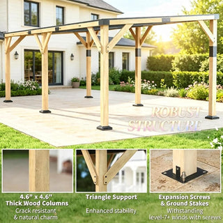 SkyHaven 20x10 FT Wood Lean-To Gazebo with Galvanized Steel Roof, Heavy-Duty Frame for Outdoor BBQ & Patio