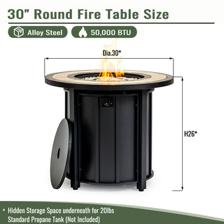 30" Propane Gas Fire Pit Table, 50000 BTU Round Steel Fire Pit with Mosaic Ceramic Tabletop for Outside Patio Deck Garden Backyard- Black