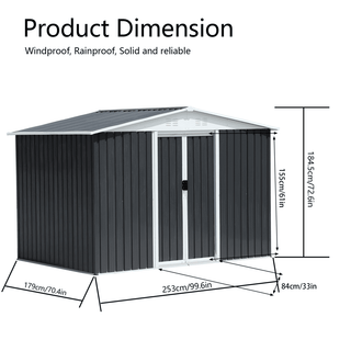 8x6 FT Dark Grey Aluminum Garden Shed with Apex Roof & Sliding Door, Outdoor Storage Shed for Backyard, Patio & Tools