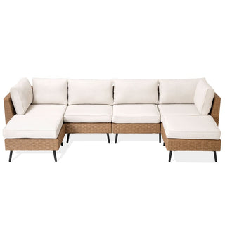 6-Piece Outdoor Sectional Sofa Set, PE Rattan Wicker Patio Conversation Set with Thick Cushions