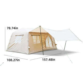 11m² Inflatable Camping Tent with Canopy & Hand Pump, 4-Season Waterproof Oxford Air Glamping Tent, Easy Setup Blow Up Tent for 4-8 Persons