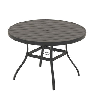 Outdoor Round Patio Dining Table for 6-7 – All-Weather Metal Table with Umbrella Hole for Deck, Lawn & Garden