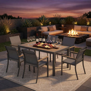 Set of 6 Outdoor Patio Dining Chairs, Gray Aluminum Frame with All-Weather Textilene
