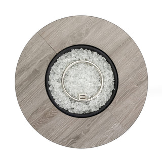 30" Propane Gas Fire Pit Table, 50000 BTU Round Steel Fire Pit with Wood Grain Ceramic Tabletop for Outside Patio Deck Garden Backyard- Black