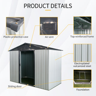 8X4 FT Outdoor Metal Storage Shed with Sliding Door and Foundation, Weatherproof Garden Tool Organizer for Backyard & Patio
