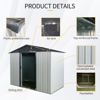 8X4 FT Outdoor Metal Storage Shed with Sliding Door and Foundation, Weatherproof Garden Tool Organizer for Backyard & Patio