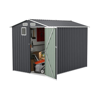 6x8 FT Outdoor Steel Storage Shed with Clear Window, Lockable Doors, Compact Metal Tool Shed for Garden, Backyard, Patio, Utility, and Bike Storage,Yellow/Grey
