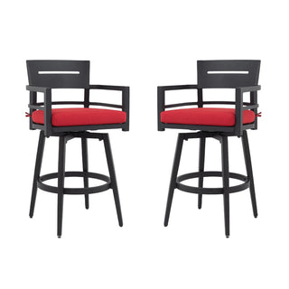 Modern 2-Piece Outdoor Swivel Bar Chairs with Sunbrella Cushions – 360° Aluminum Patio Bar Stools in Ember Black
