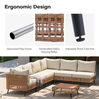7-Piece Outdoor Sectional Sofa Set, All-Weather PE Wicker Rattan Patio Conversation Set with Thick Cushions & Coffee Table