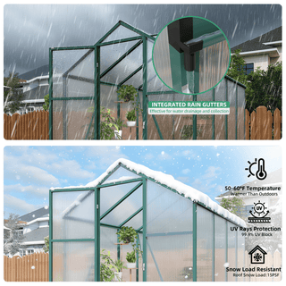 Walk-In Polycarbonate Greenhouse with Raised Base & Anchor Kit – Heavy-Duty Aluminum Greenhouse for Outdoor Backyard, All Seasons