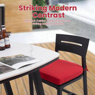 Modern 2-Piece Outdoor Aluminum Bar Stools with Sunbrella Cushions – Ergonomic Patio Bar Chairs in Black/Beige/Red
