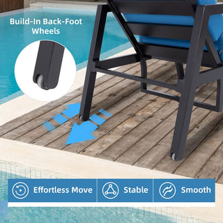 3-Piece Outdoor Aluminum Chaise Lounge Set – Adjustable Reclining Backrests, Wheels & Sunbrella® Cushions