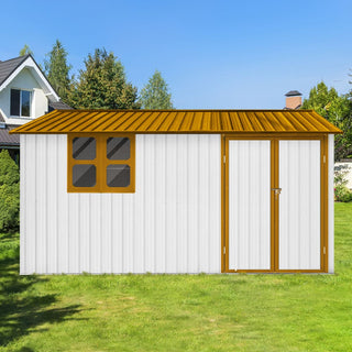 Mondawe 12ft x 10ft Metal Garden Storage Shed with Window, White & Yellow Outdoor Tool Shed for Backyard