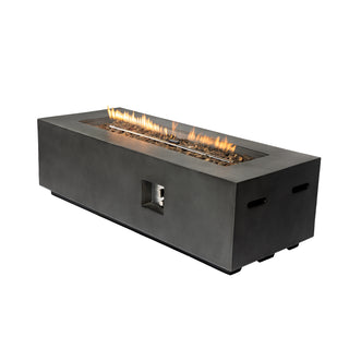 Outdoor Rectangle Propane Fire Pit Table 60inch, 60,000 BTU Concrete Fire Table with Waterproof Cover, Auto-Ignition, Free Lava Rocks