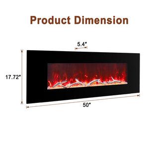 42/50/60/72 Inch Wall-Mounted Black Electric Fireplace Insert-5120 BTU with 2-Speaker Stereo Sound