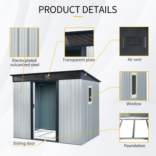 8X6 FT Outdoor Metal Storage Shed with Lockable Sliding Doors and Transparent Roof Panel, Perfect for Garden and Lawn Equipment