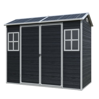 Outdoor Storage Shed with Two-Window and Double-Door, Plastic Shed with Floor for Gargen,Patio,Yard,Lawn,Black/Grey