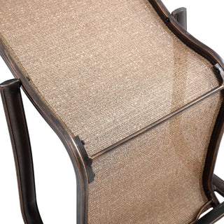 4-Piece Cast Aluminum Sling Patio Chairs – Light Brown, Curved Back & Modern Design