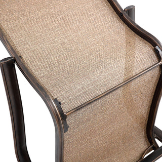 4-Piece Cast Aluminum Sling Patio Chairs – Light Brown, Curved Back & Modern Design