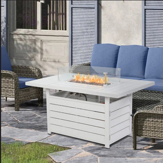 54.3 Inches Outdoor Patio White/Dark Grey/Black Aluminum Fire Pit Table, 50000 BTU CSA Certified Propane Gas Fire Pit, Rectangular Fire Table w/Stainless Burner, Lava Rock, Waterproof Cover