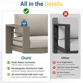 75 In All-Weather Metal 3-Seat Patio Sofa Couch with Thick Cushions & Frame