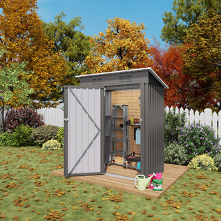 5 x 3 FT Metal Outdoor Storage Shed, Compact Garden Tool Shed with Pitched Roof & Lockable Door for Backyard, Patio & Bike Storage