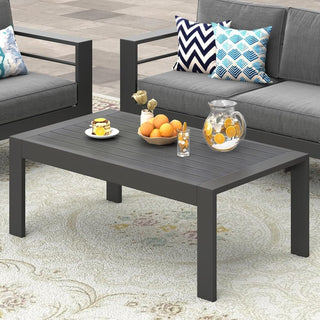 43" All-Weather Aluminum Patio Coffee Table, Modern White/Gray Rectangle Outdoor Table