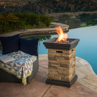 19.50'' Outdoor Firepit with Column Shape, Stone Gray - 40 000 BTU (Tank Inside)