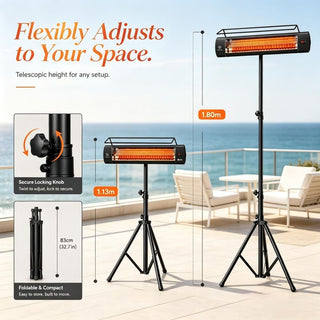 1500W Outdoor Infrared Patio Heater with Tripod Stand, IP65 Waterproof, 3 Heat Levels & 24-Hour Timer