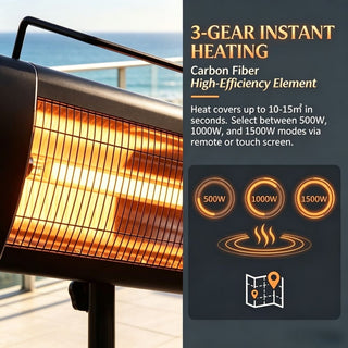 1500W Outdoor Infrared Patio Heater with Tripod Stand, IP65 Waterproof, 3 Heat Levels & 24-Hour Timer